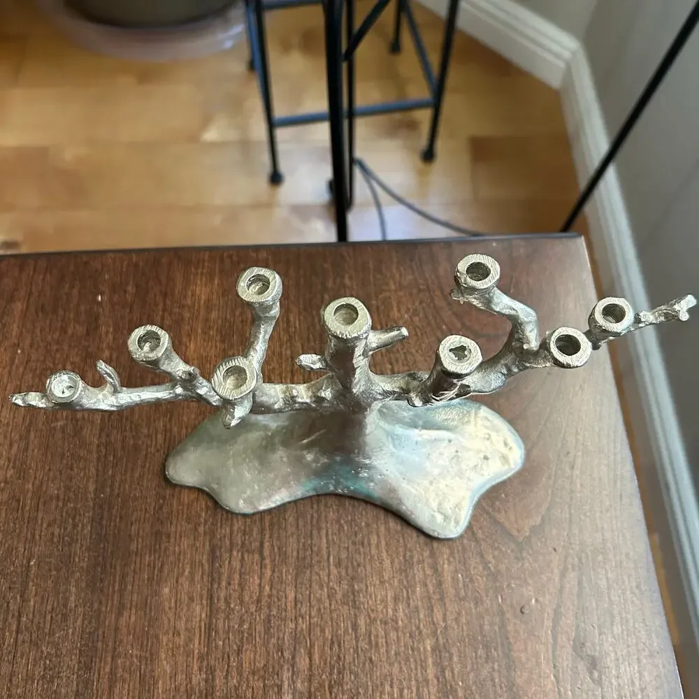 West Elm VTG Unusual Small Manzanita Tree of Life Menorah Candelabra Silver 10